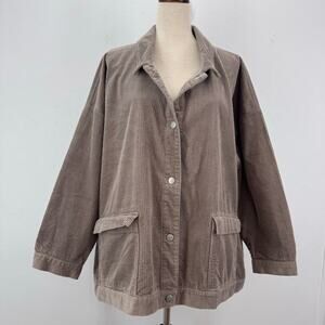 NEW Eileen Fisher Classic Collar Corduroy Jacket Taupe Organic Cotton Modest 2X